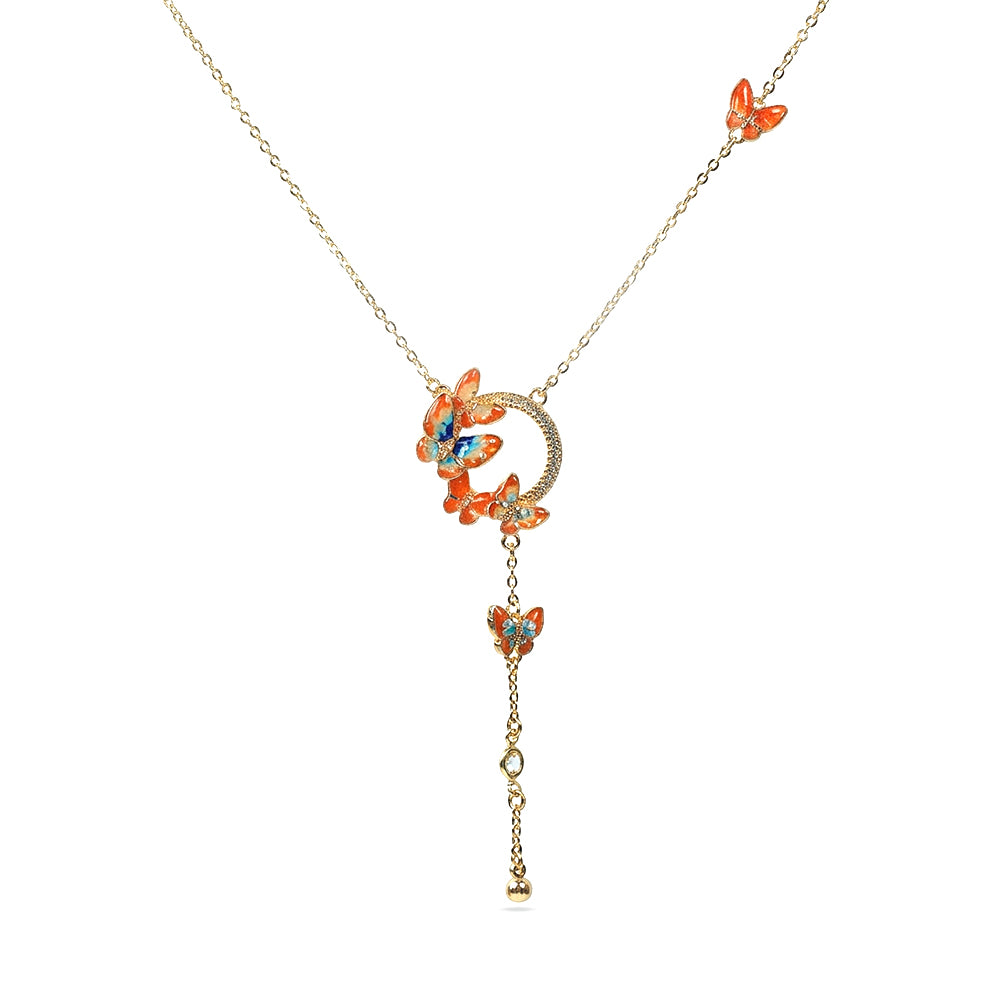 Color Stone Inlay Butterfly Necklace – Dunhuang Red