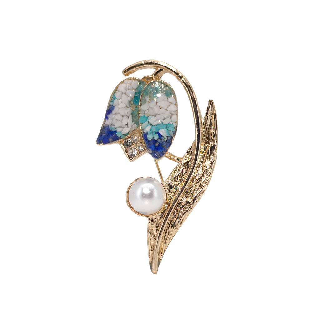 Inlaid Stone Blue-and-White Tulip Brooch