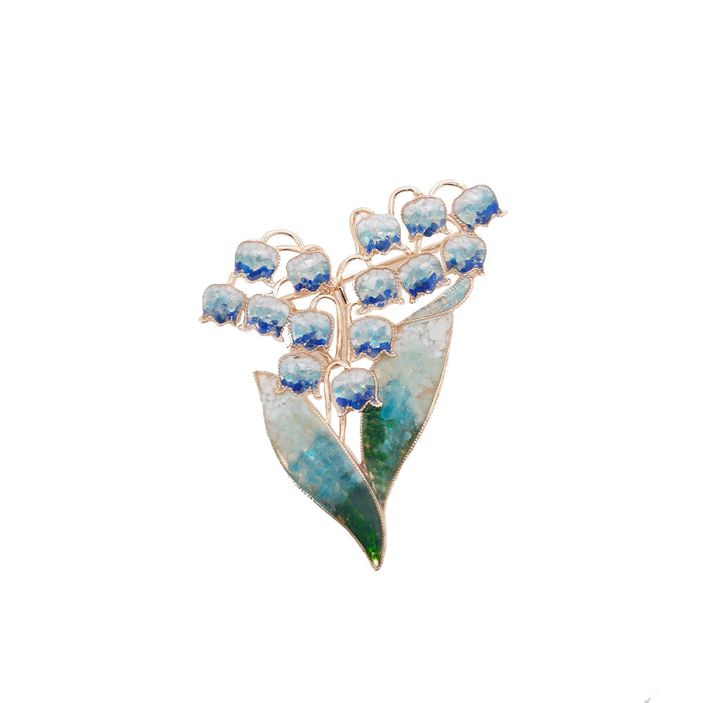 Blue-and-white Lily of the Valley Brooch Inlaid with Colored Stones