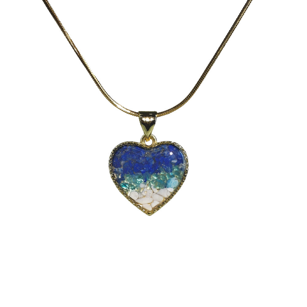 Color Stone Inlay Heart Necklace – Blue & White Type B