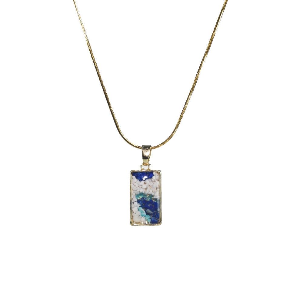 Color Stone Inlay Rectangular Pendant – Blue & White Style