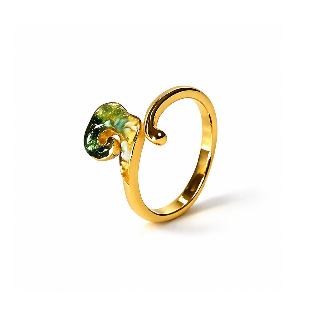 Color Stone Inlay Jade Green Auspicious Cloud Open Ring