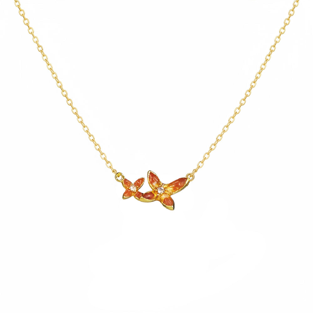 Color Stone Inlay Necklace – Osmanthus Flower, Red