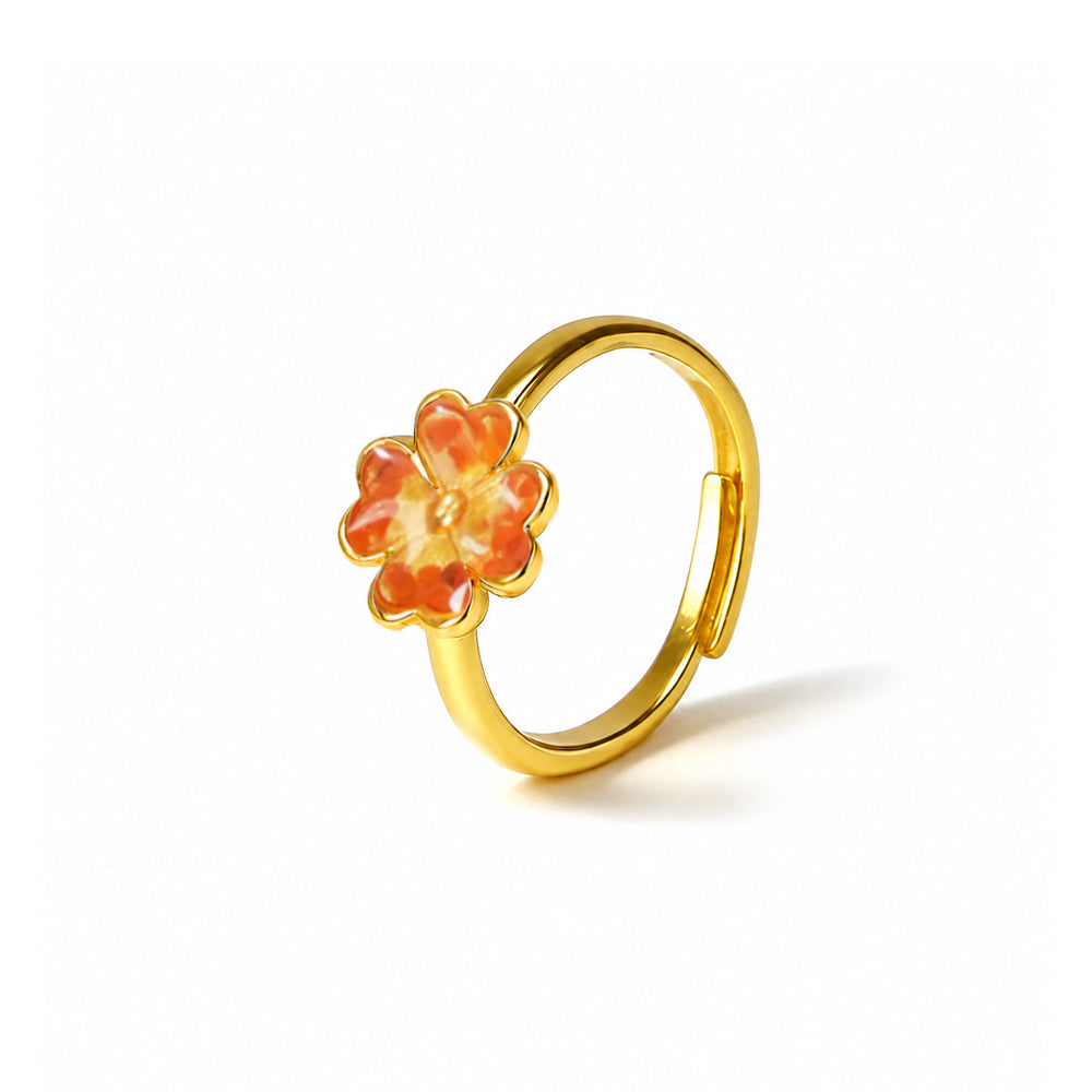 Color Stone Inlay Adjustable Ring – Southern Red Four-Leaf Clover