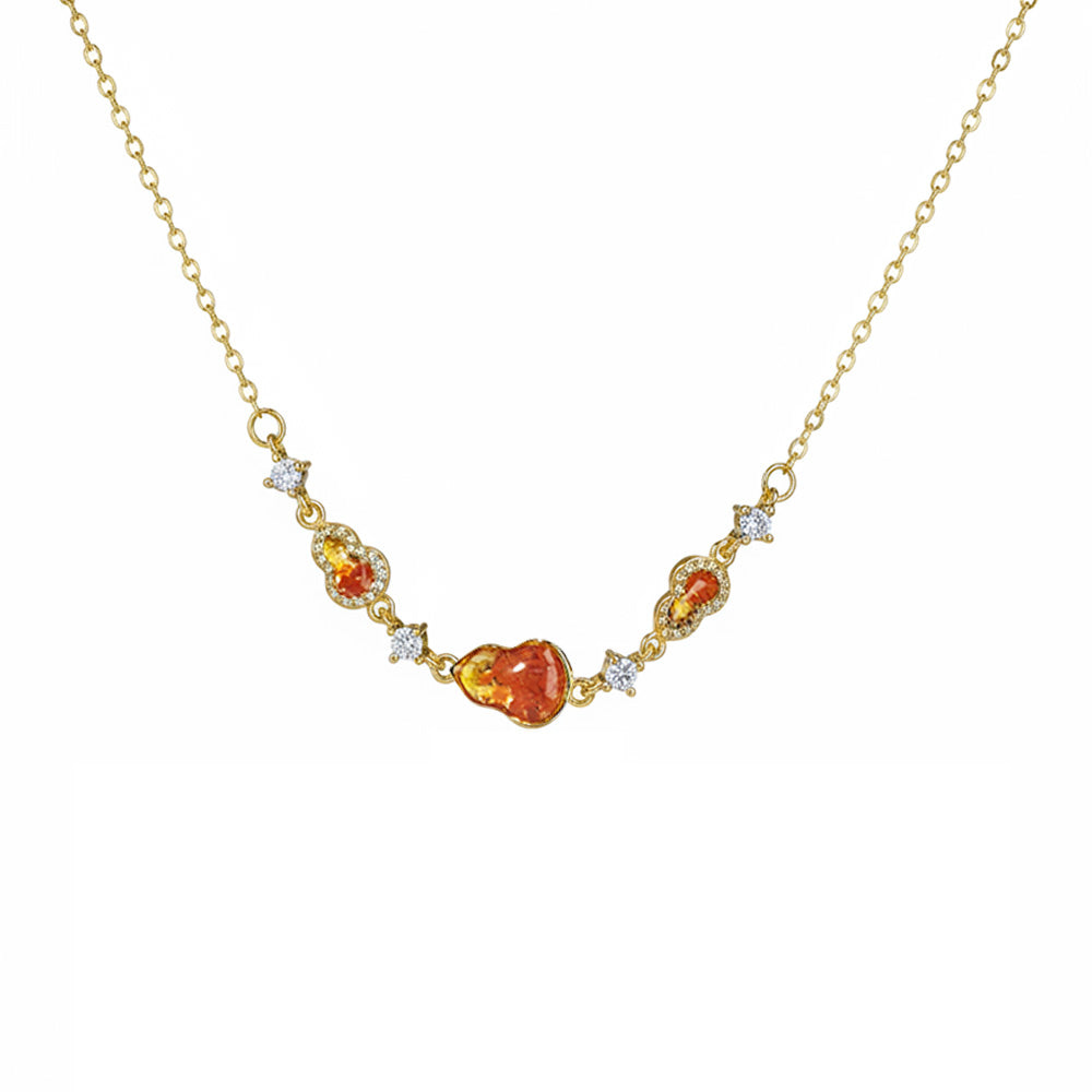 Color Stone Inlay Necklace – Gourd B, Prosperous Red