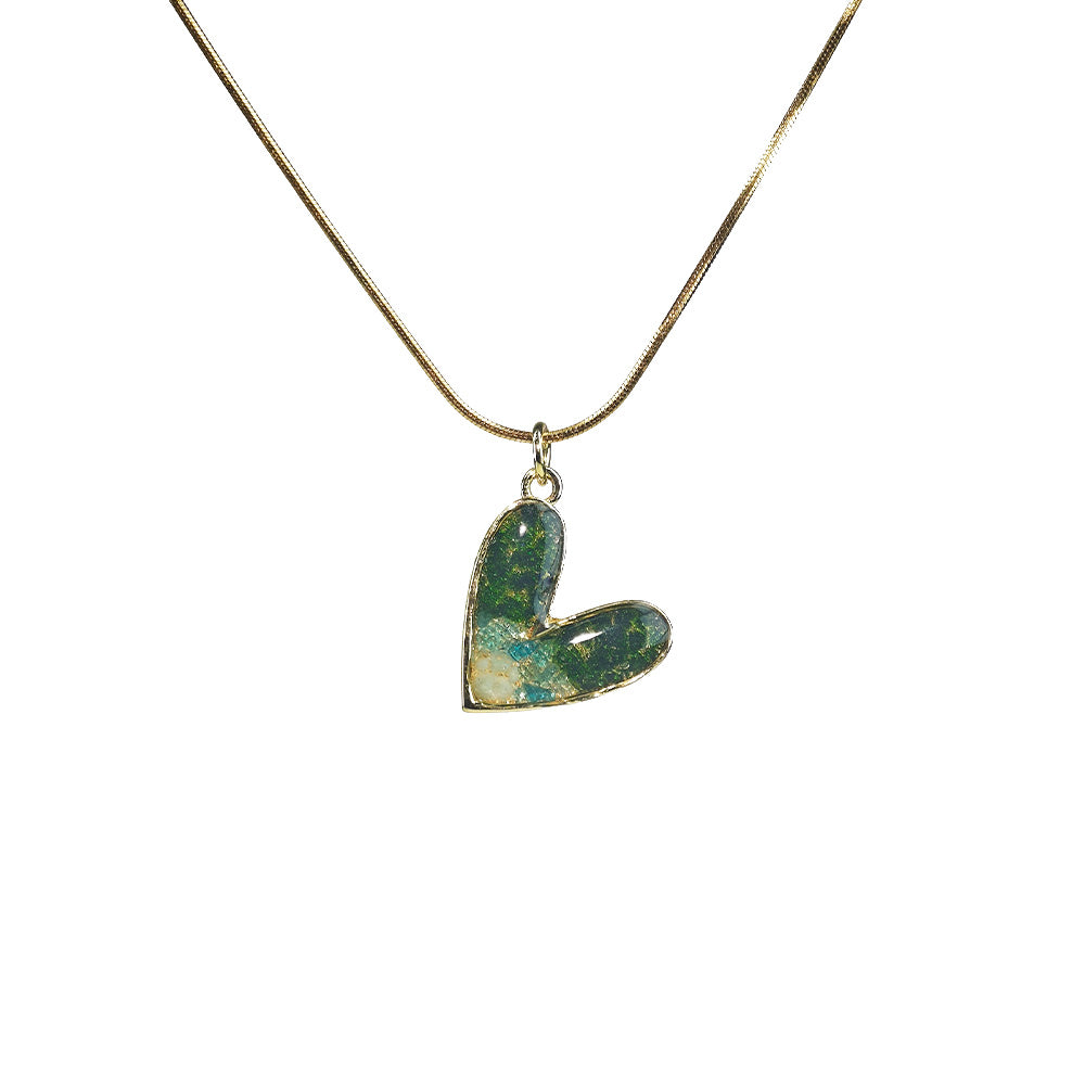 Color Stone Inlaid Emerald Green Heart Series