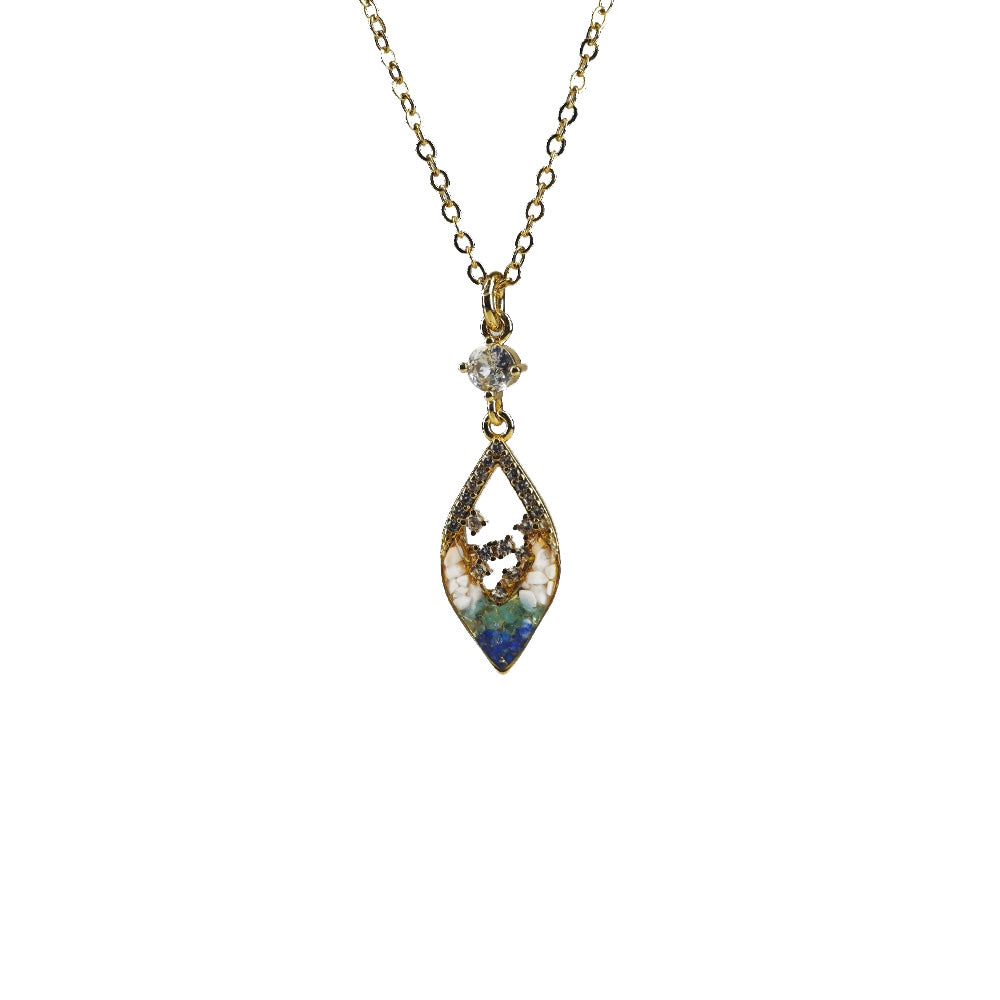 Color Stone Inlay Necklace – Hollow Diamond, Blue & White