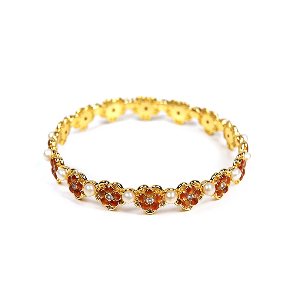 Color Stone Inlay Heavy Pearl Bracelet with Openwork Peach Blossom Design Prosperous Red Series