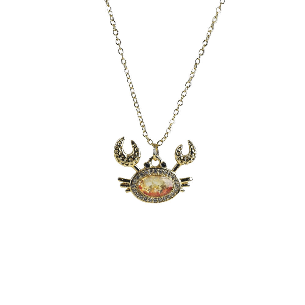 Color Stone Inlay Necklace – Crab, Prosperous Red