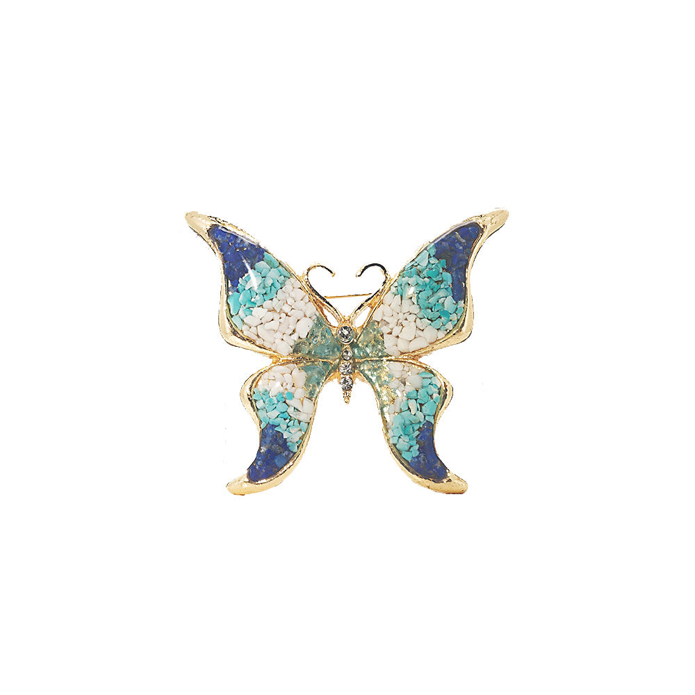 Blue & White Stone Inlay Butterfly Brooch