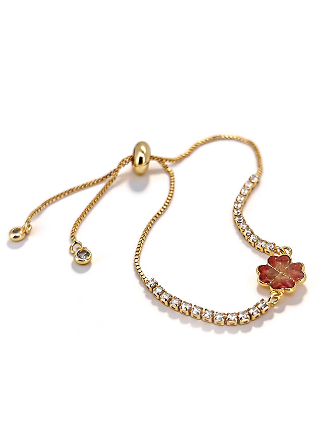 Color Stone Inlay Bracelet – Four-Leaf Clover C, Prosperous Red Series