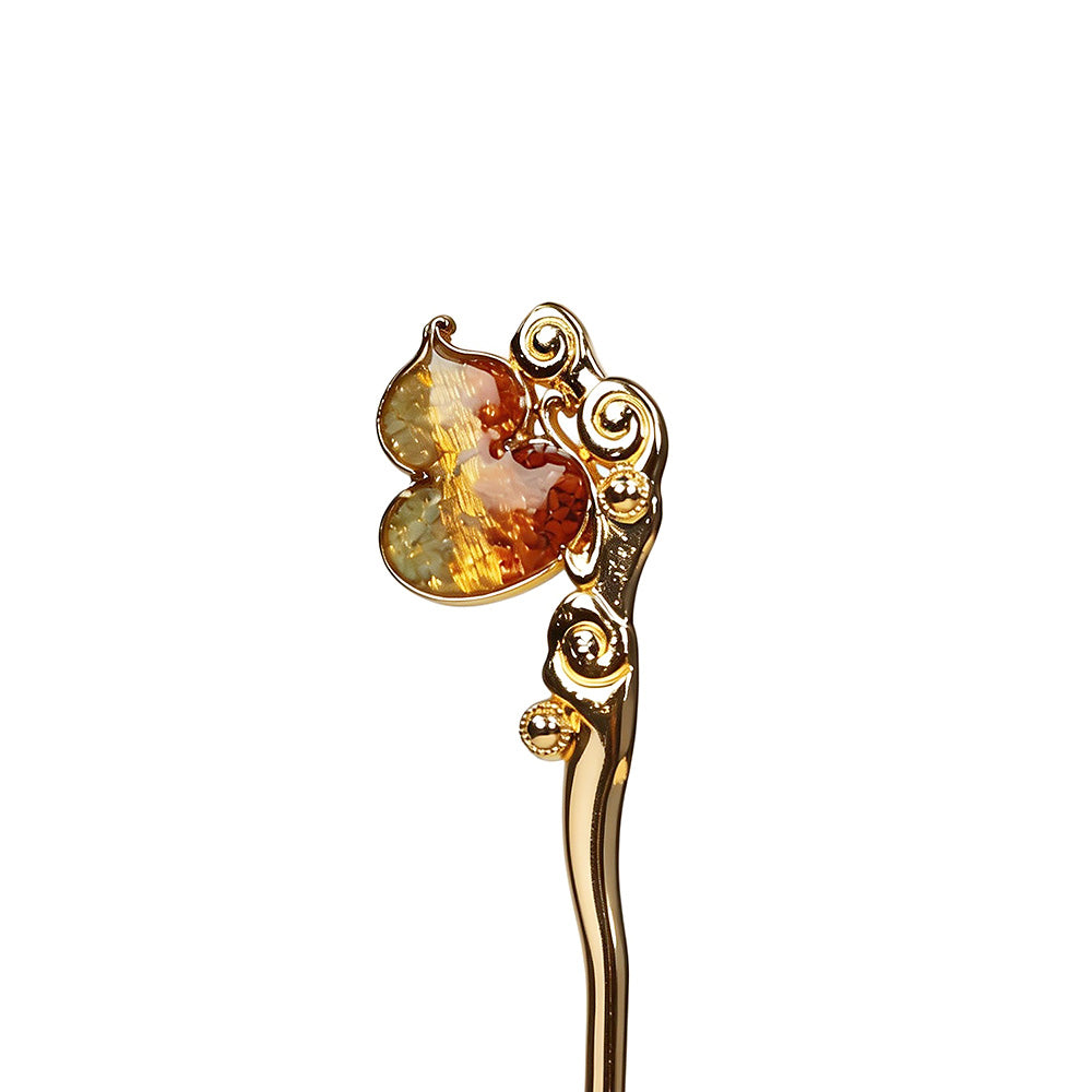 Double-Sided Cloud Gourd Hairpin with Color Stone Inlay