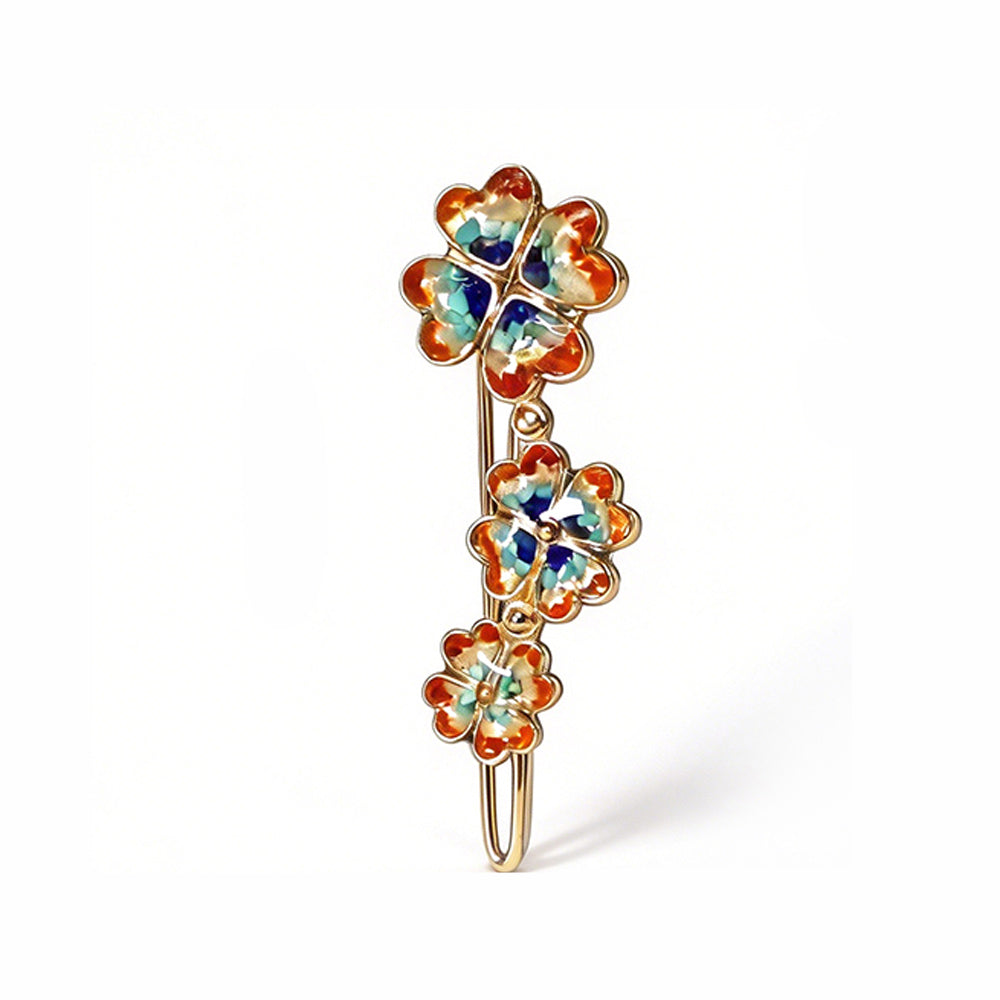 Colorful Stone Inlaid Dunhuang-style Four-Leaf Clover Hair Clip
