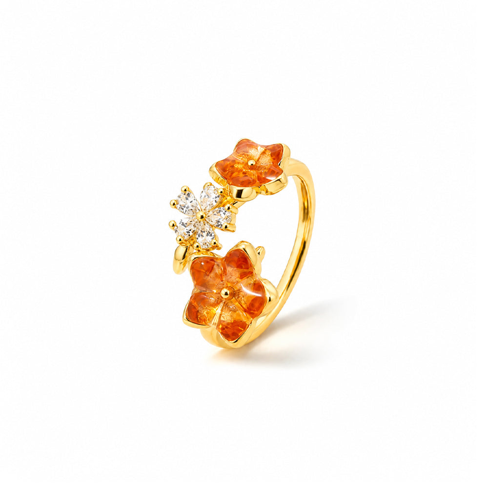 Colored Stone Inlaid Prosperous Red Peach Blossom Ring