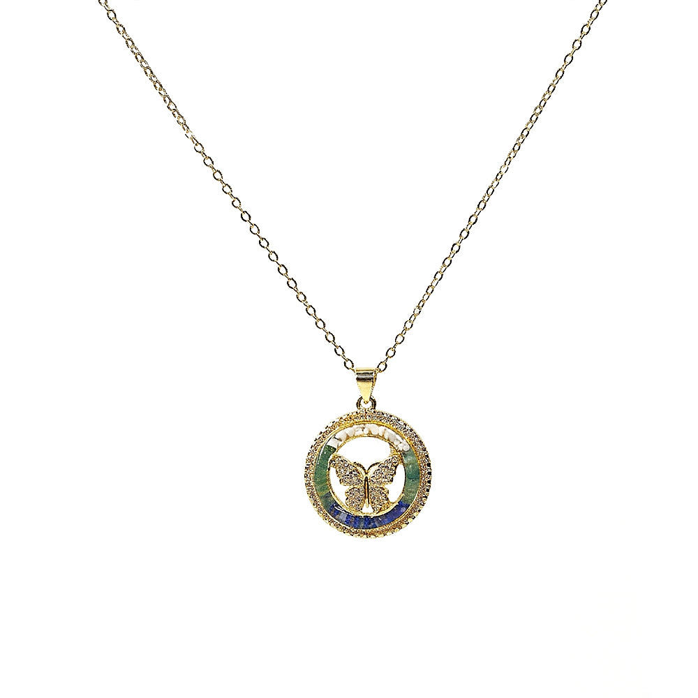 Color Stone Inlay Openwork Butterfly Necklace – Blue & White Series