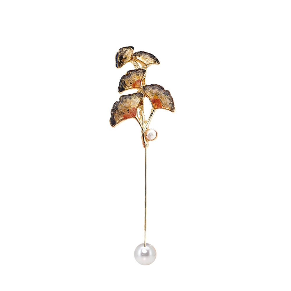 Dunhuang-Colored Ginkgo Leaf Brooch Inlaid with Colored Stones