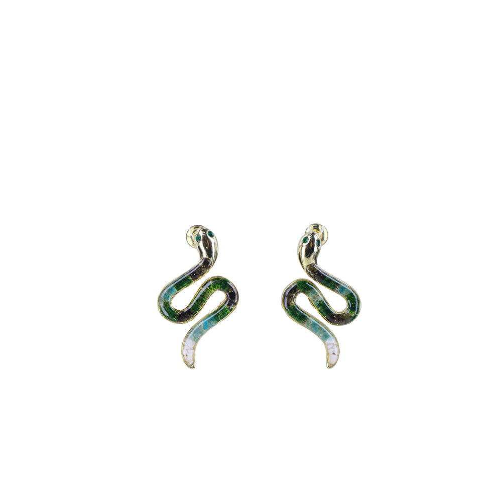 Jade Green Serpent Gem Stud Earrings