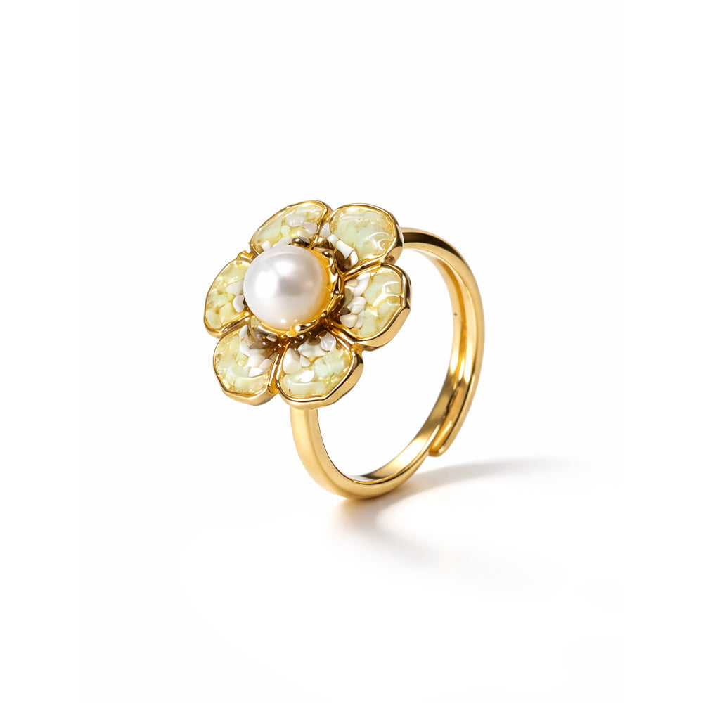 Colored Stone Inlaid Dunhuang Baoxiang Flower Blue Ring