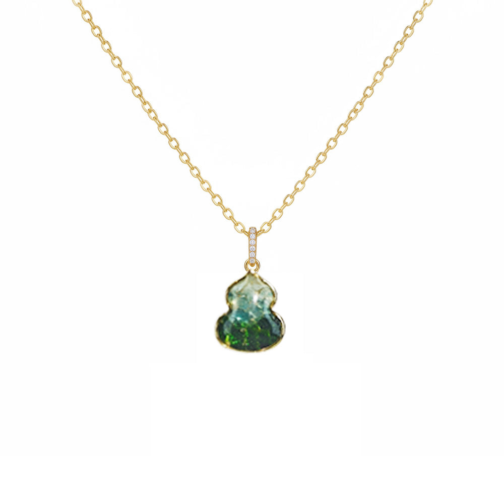 Color Stone Inlay Necklace – Gourd, Emerald Green