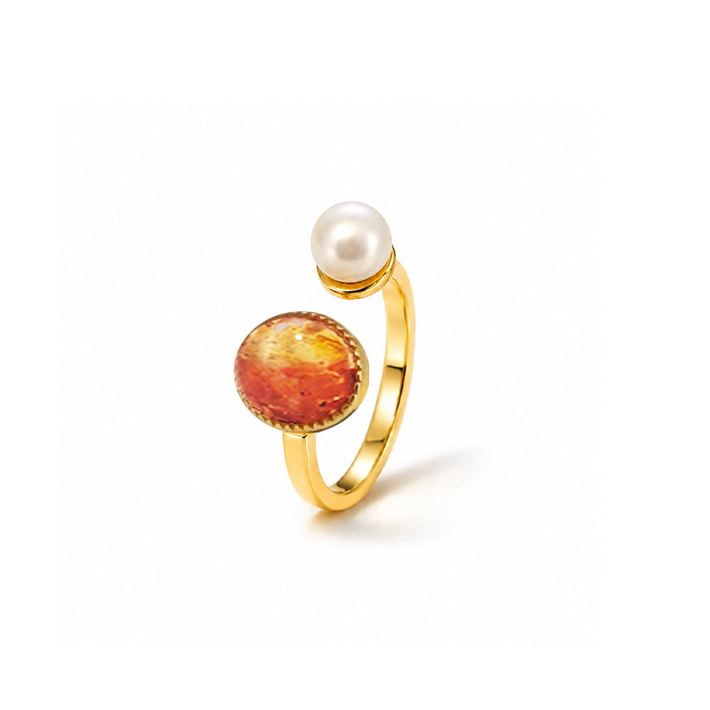 Color Stone Inlay Oval Pearl Ring – Red & Prosperous Series