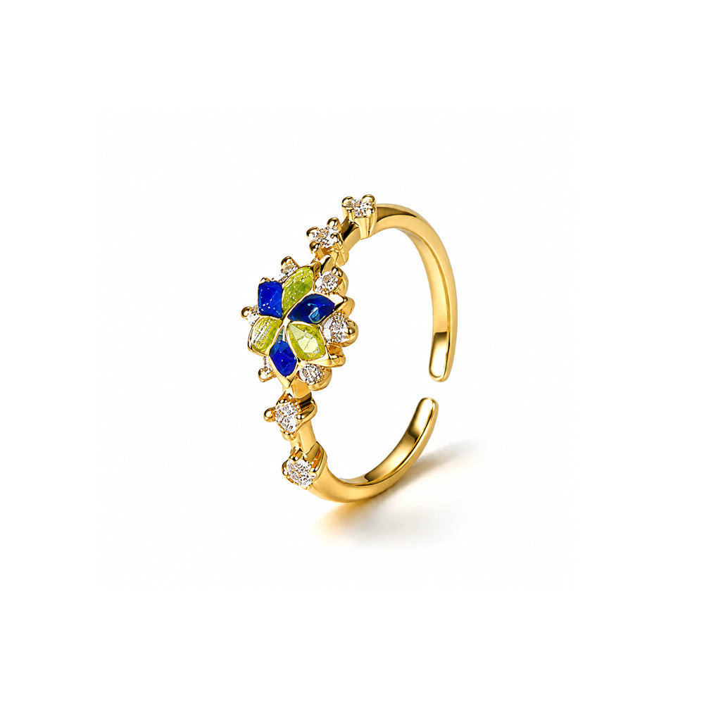 Color Stone Inlay Blue & White Snowflake Ring