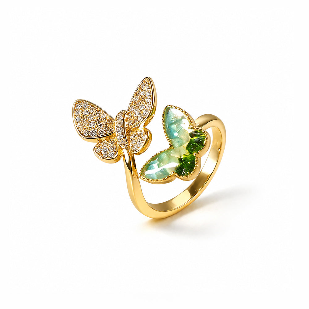 Color Stone Inlay Light Green Gradient Butterfly Ring – C Style