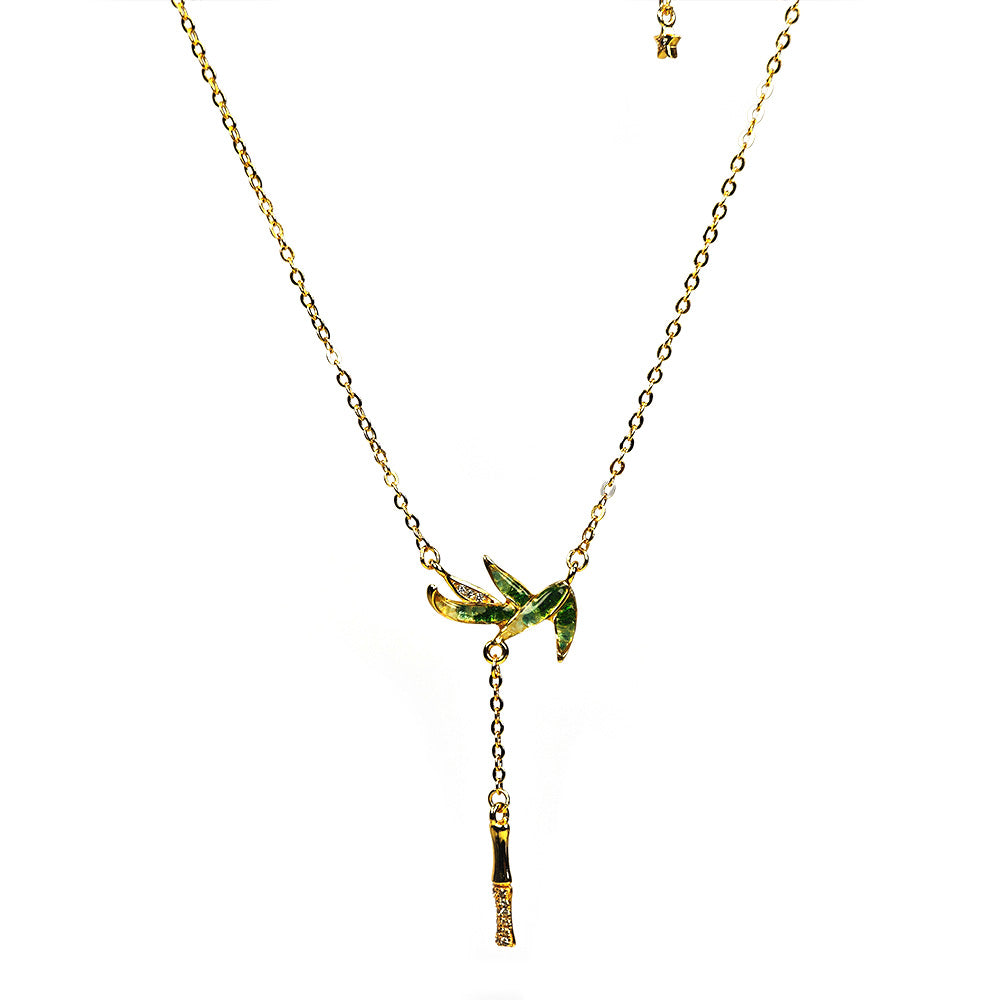 Jadeite Bamboo Leaf Necklace with Colored Stone Inlay