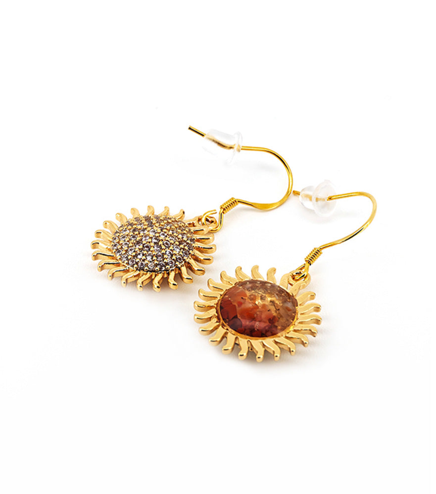 Color Stone Inlay Sun Drop Earrings – Prosperous Red Series