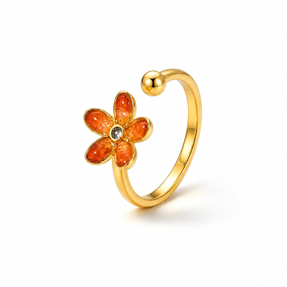 Colored Stone Inlay Red Prosperity Daisy Ring