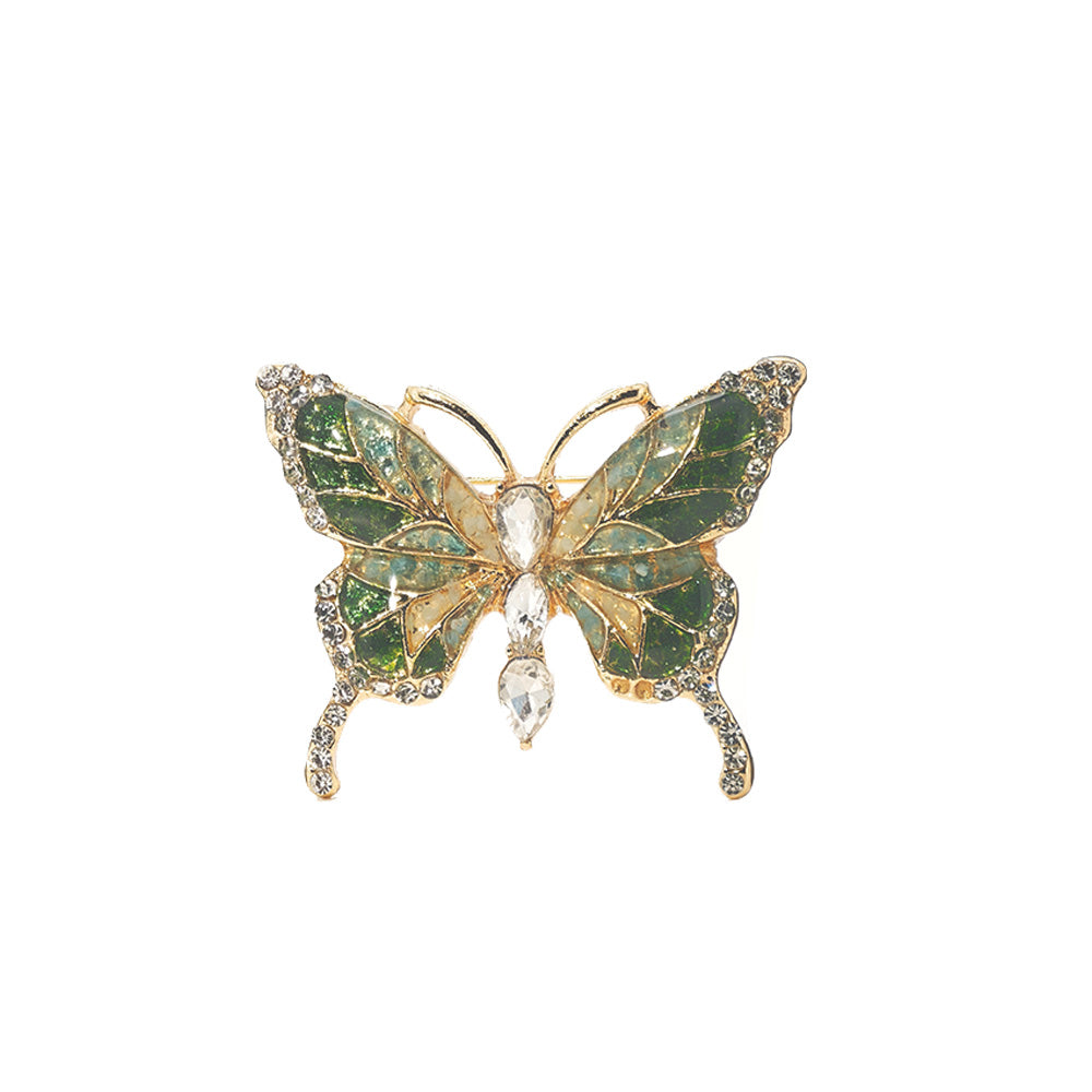 Jade Green Stone Inlay Butterfly Shape Brooch