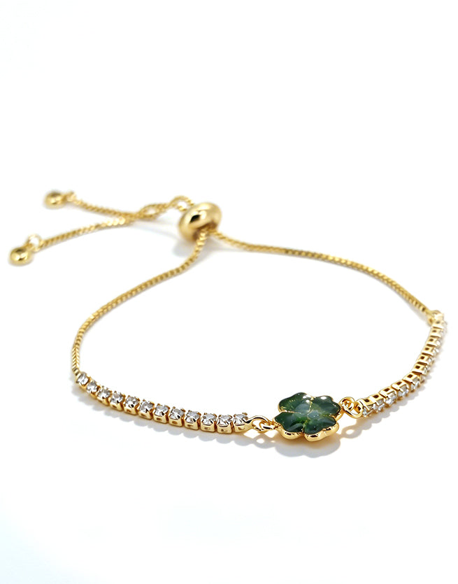 Color Stone Inlay Bracelet – Four-Leaf Clover C, Jade Green Series