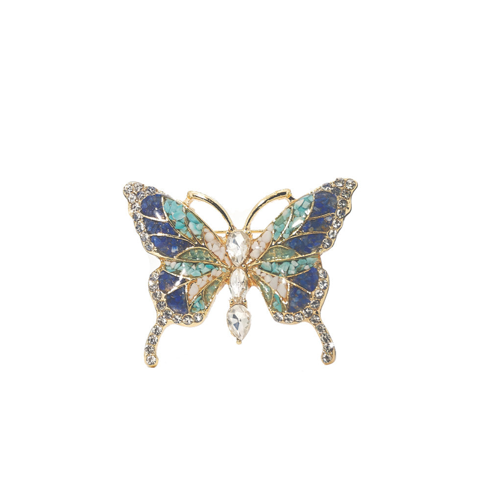 Blue & White Stone Inlay Butterfly Brooch