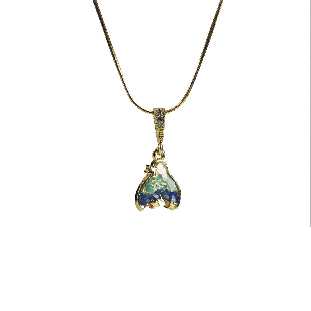 Color Stone Inlay Necklace – Fishtail, Blue & White Style