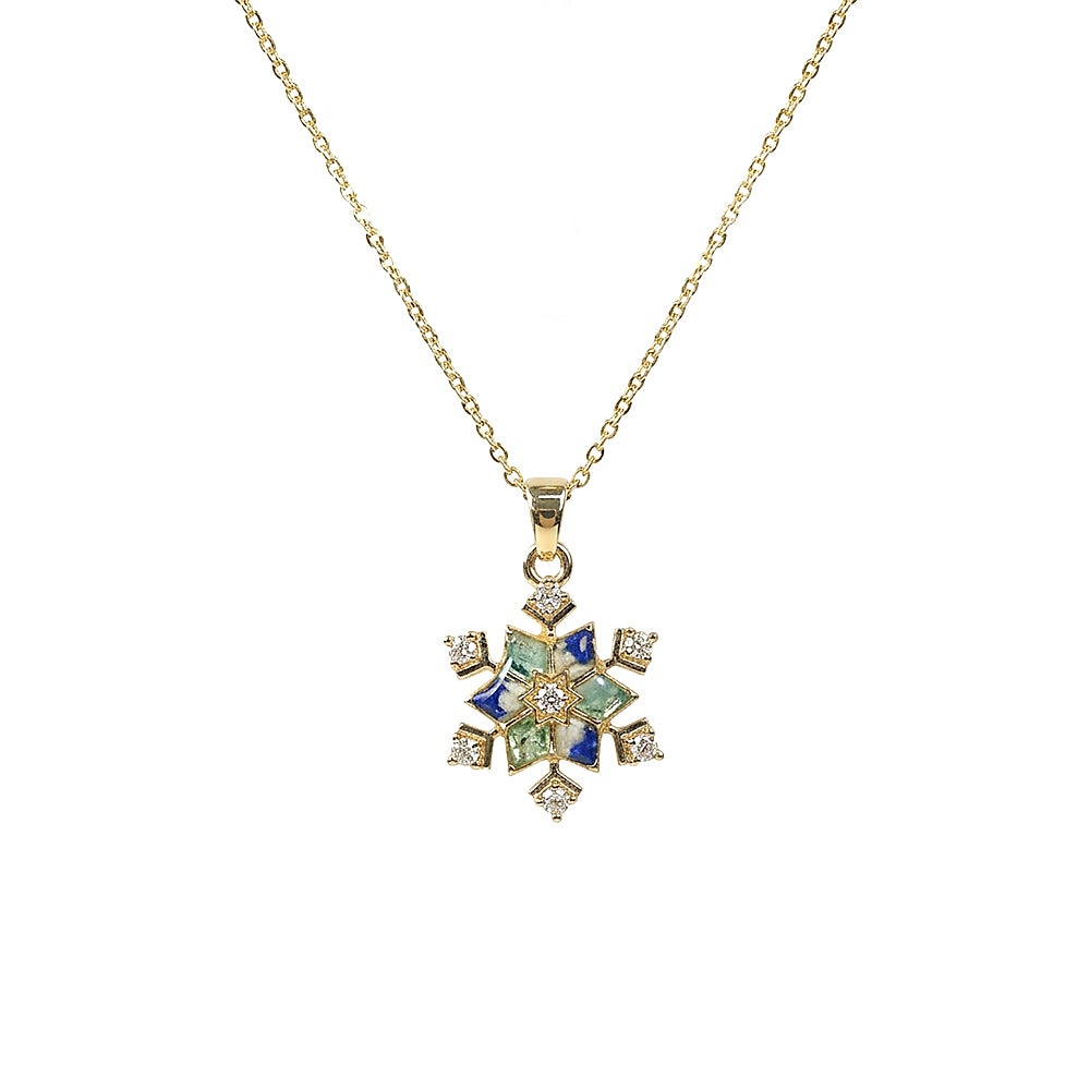 Color Stone Inlay Snowflake Necklace – Blue & White Series