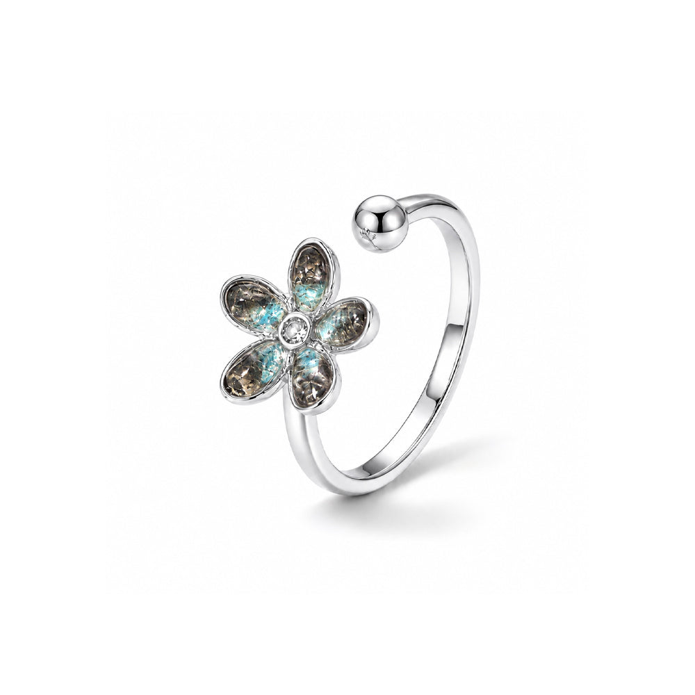 Color Stone Inlay Silver Ring – Obsidian Daisy