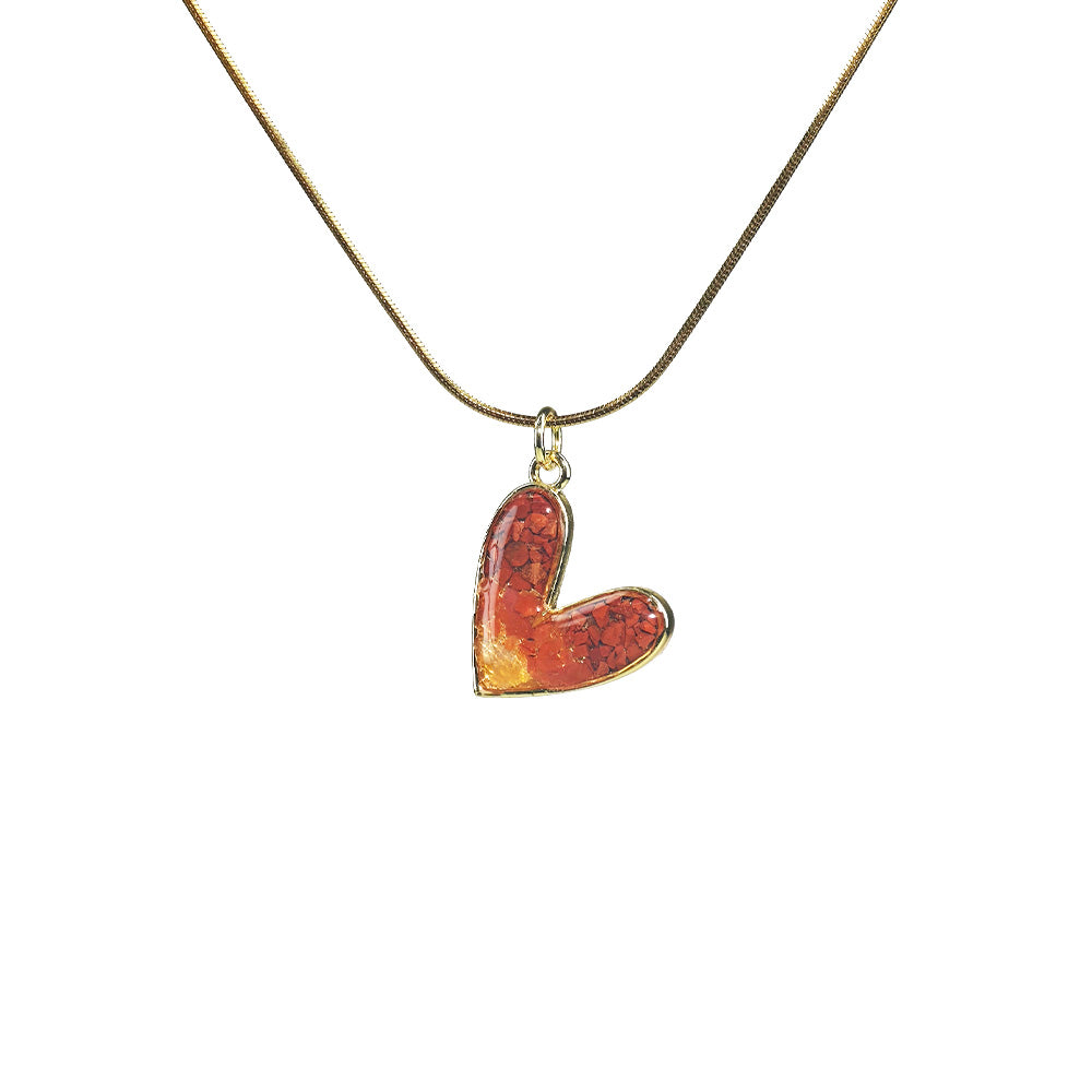 Color Stone Inlay Necklace – Heart B, Vibrant Red