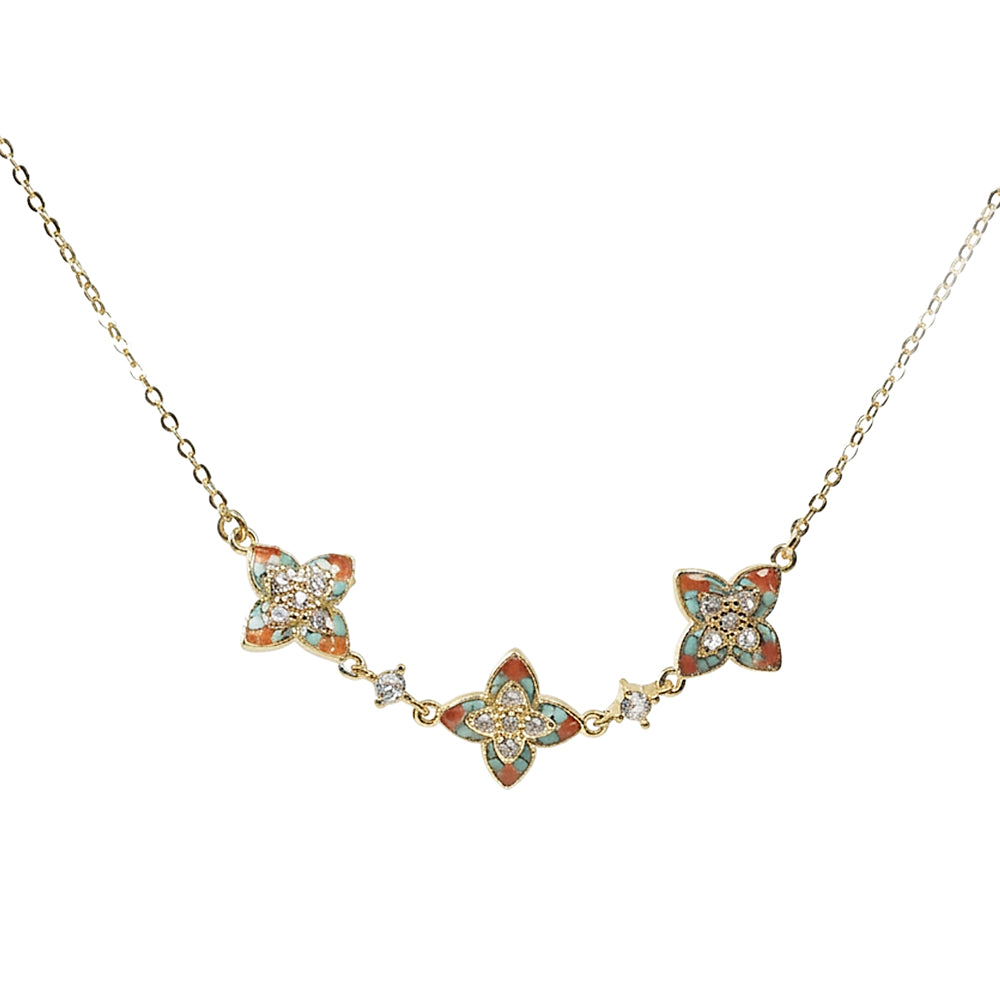 Color Stone Inlay Pointed Four-Leaf Clover Necklace – Dunhuang Series