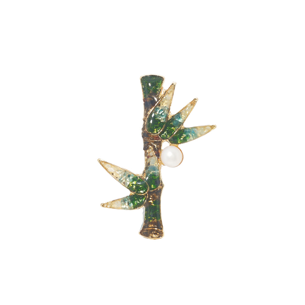 Jade Green Stone Inlay Bamboo Shape Brooch