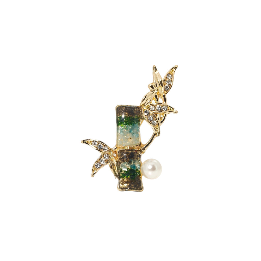Emerald Green Bamboo Joint Brooch Inlaid with Colored Stones