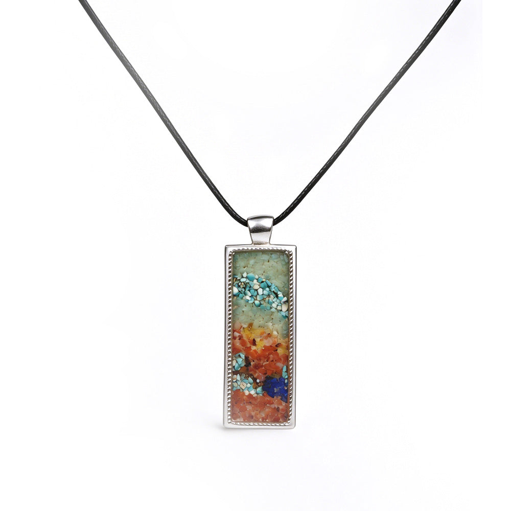 Rectangular South Red Necklace with Color Stone Inlay Dunhuang Red Edition