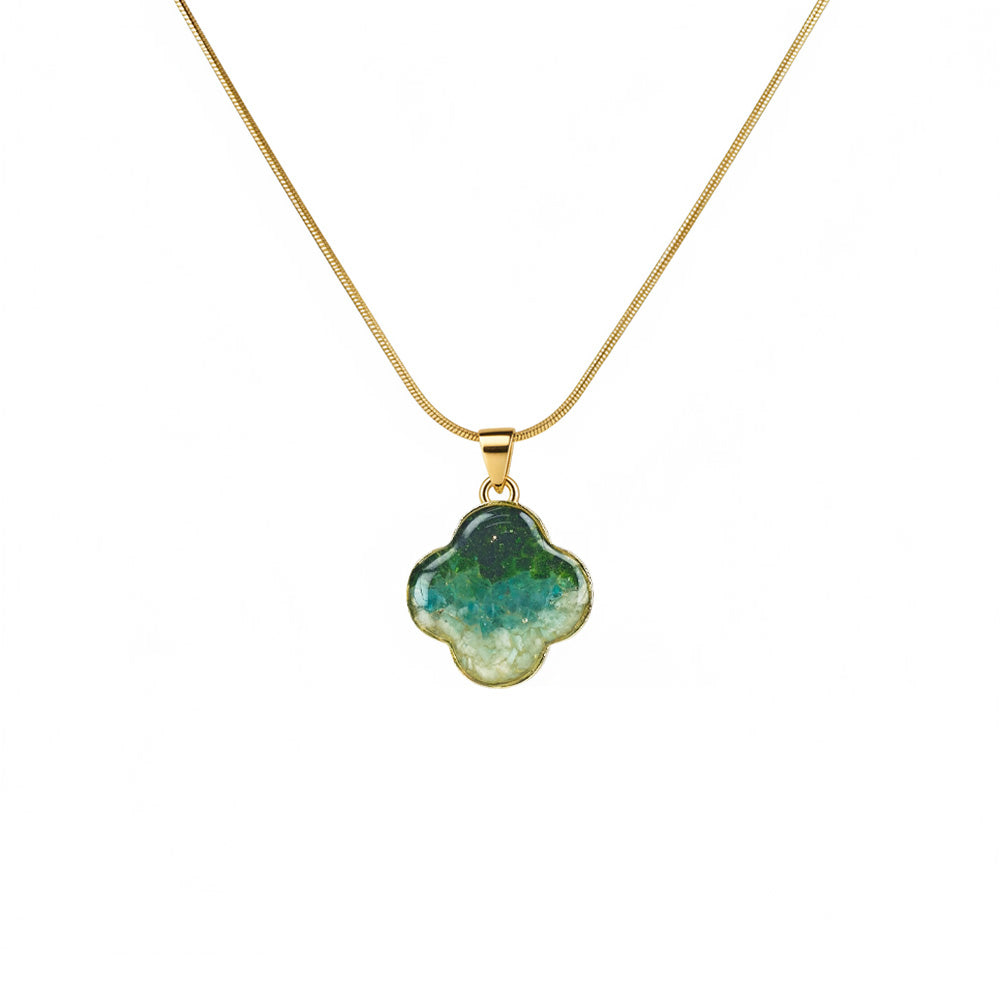 Color Stone Inlay Single-Sided Clover Necklace – Verdant Gradient