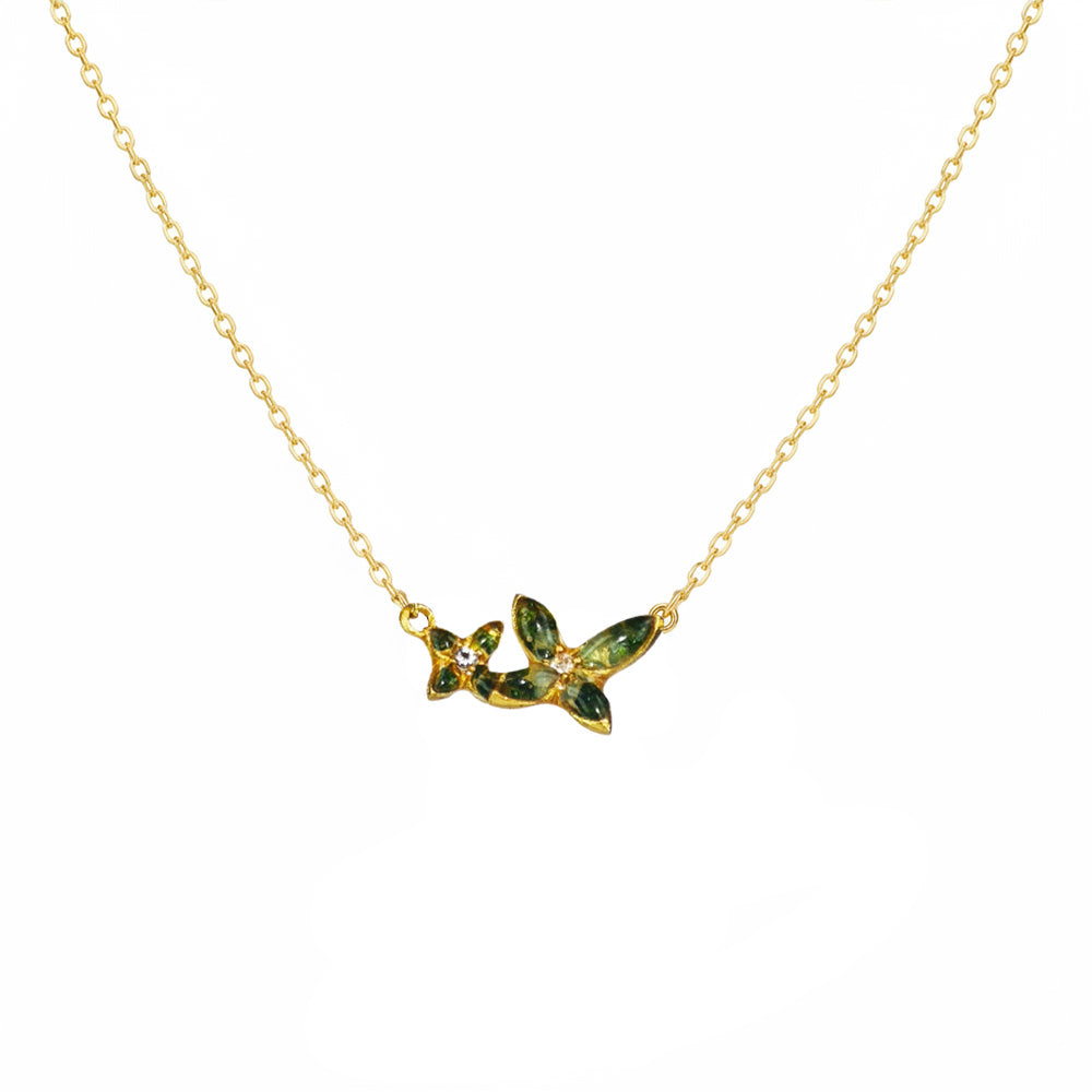 Color Stone Inlaid Emerald Green Osmanthus Necklace