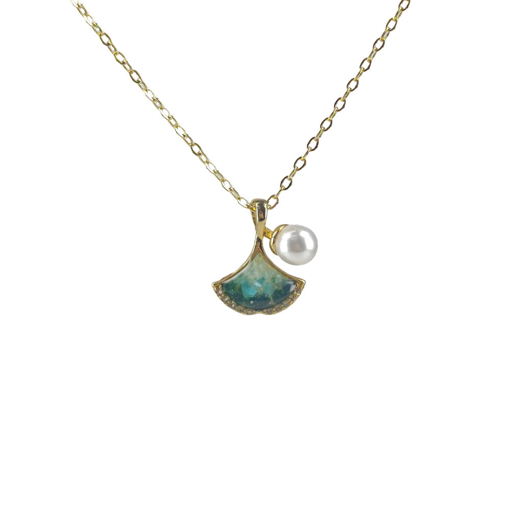 Color Stone Inlaid Emerald Green Ginkgo Leaf Necklace