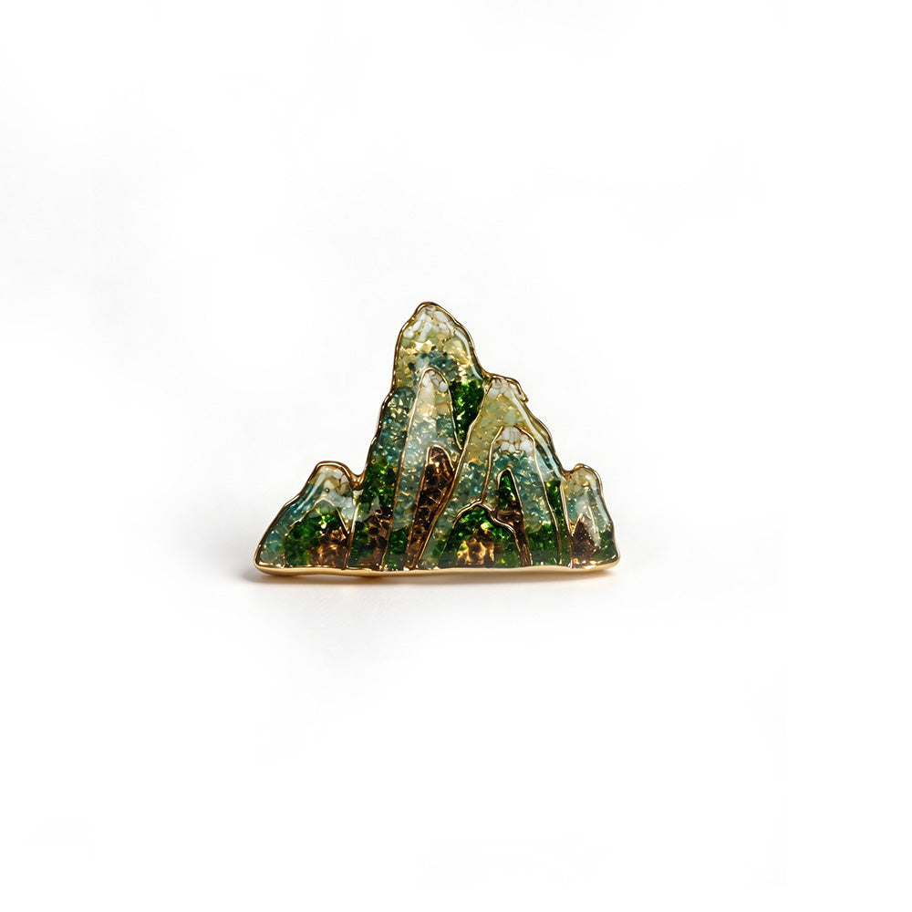 Jadeite Landscape Brooch with Colored Stone Inlay, Style D