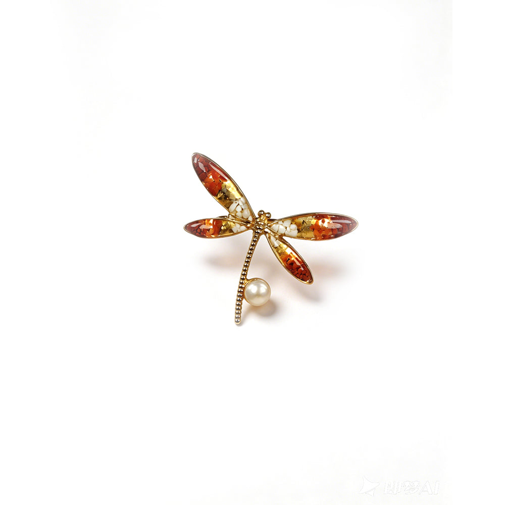 Color Stone Inlaid South Red Dragonfly B-Shaped Brooch Prosperous Red Design