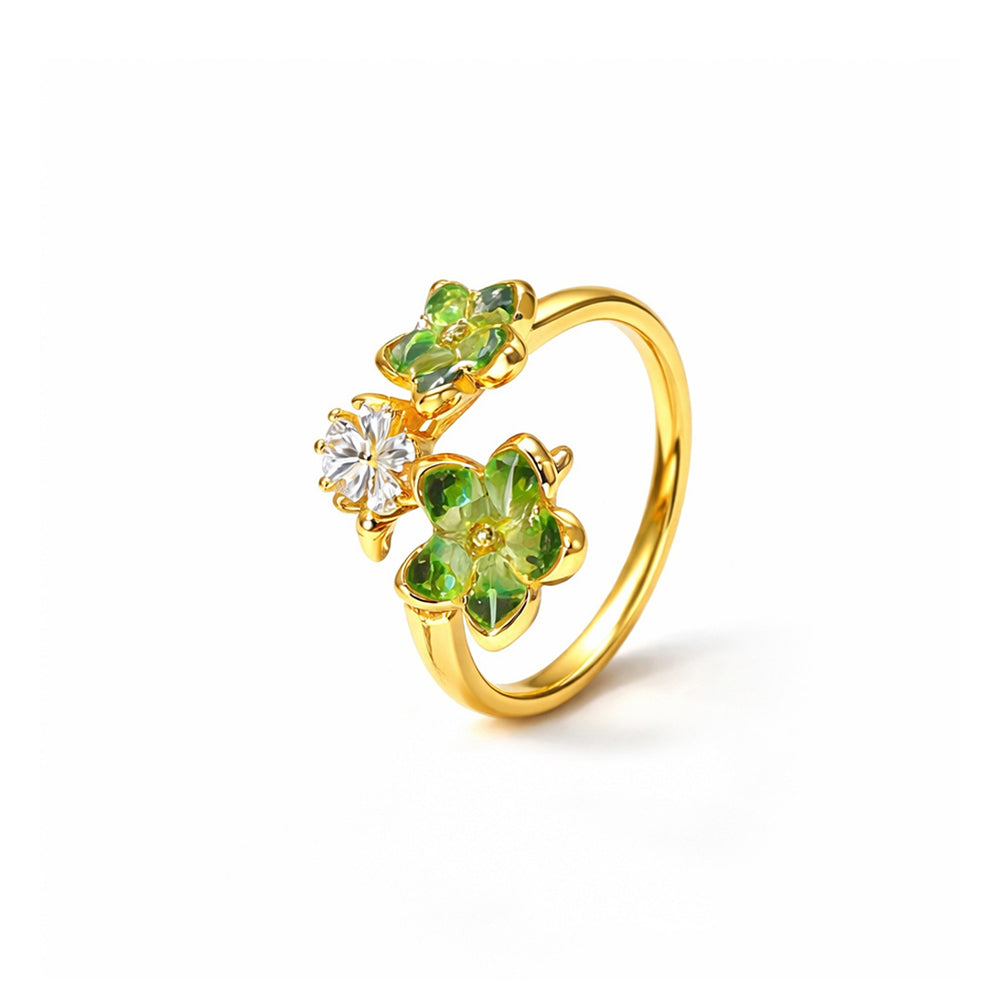 Color Stone Inlay Jade Green Peach Blossom Ring