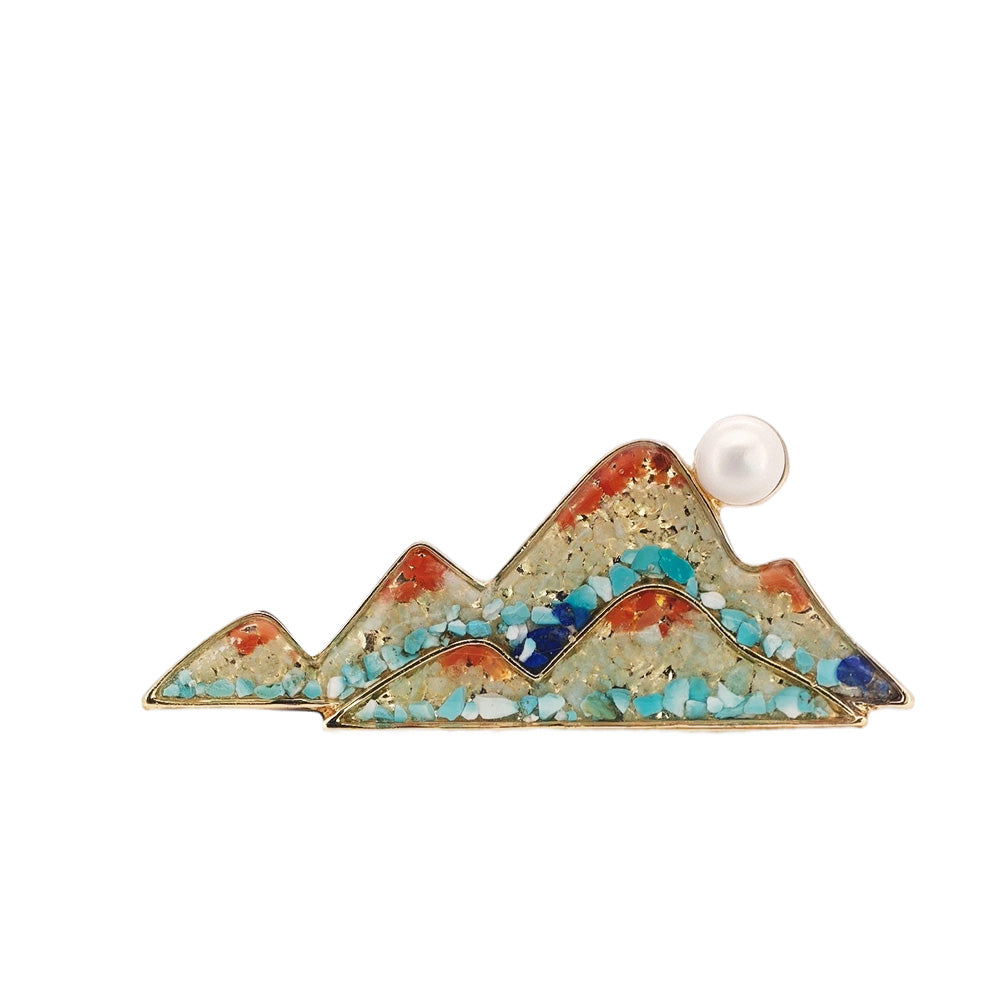 Dunhuang Nanhong Agate Landscape Brooch with Inlaid Colored Stones