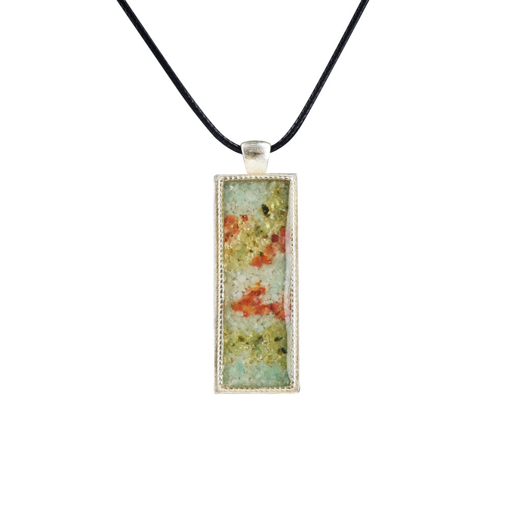 Color Stone Inlay Necklace–Rectangular, Dunhuang South Red A7