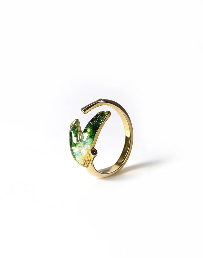 Color Stone Inlay Jade Green Gradient Bamboo Leaf Ring – B Style