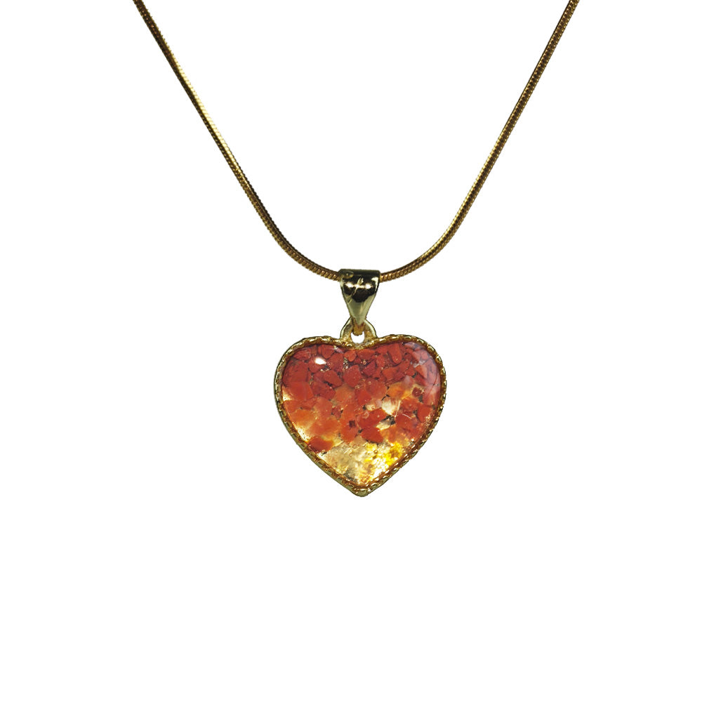 Color Stone Inlay Necklace – Heart B, Vibrant Red